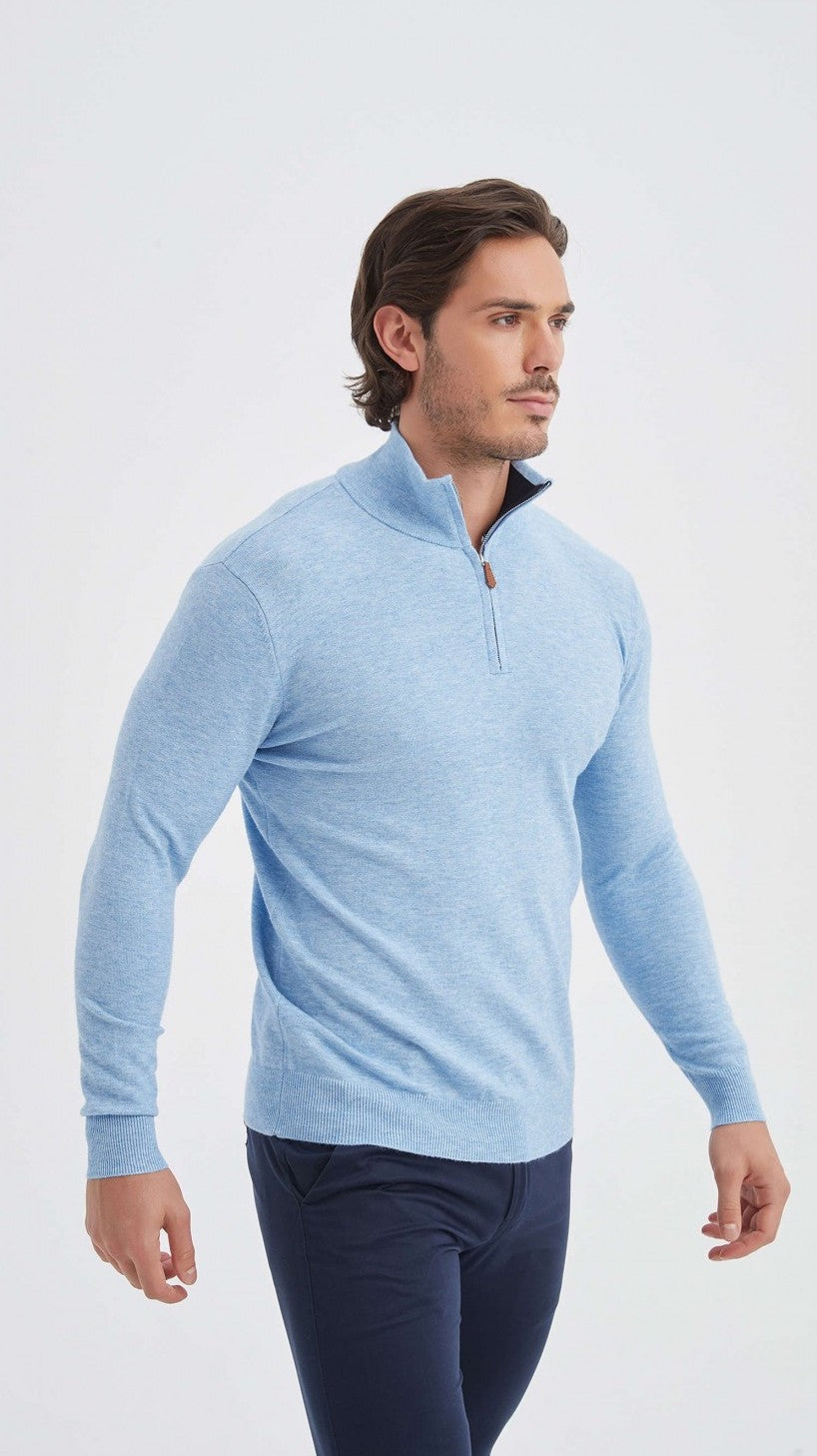 Ludvig | Hellblaues Sweatshirt mit Halbzipper
