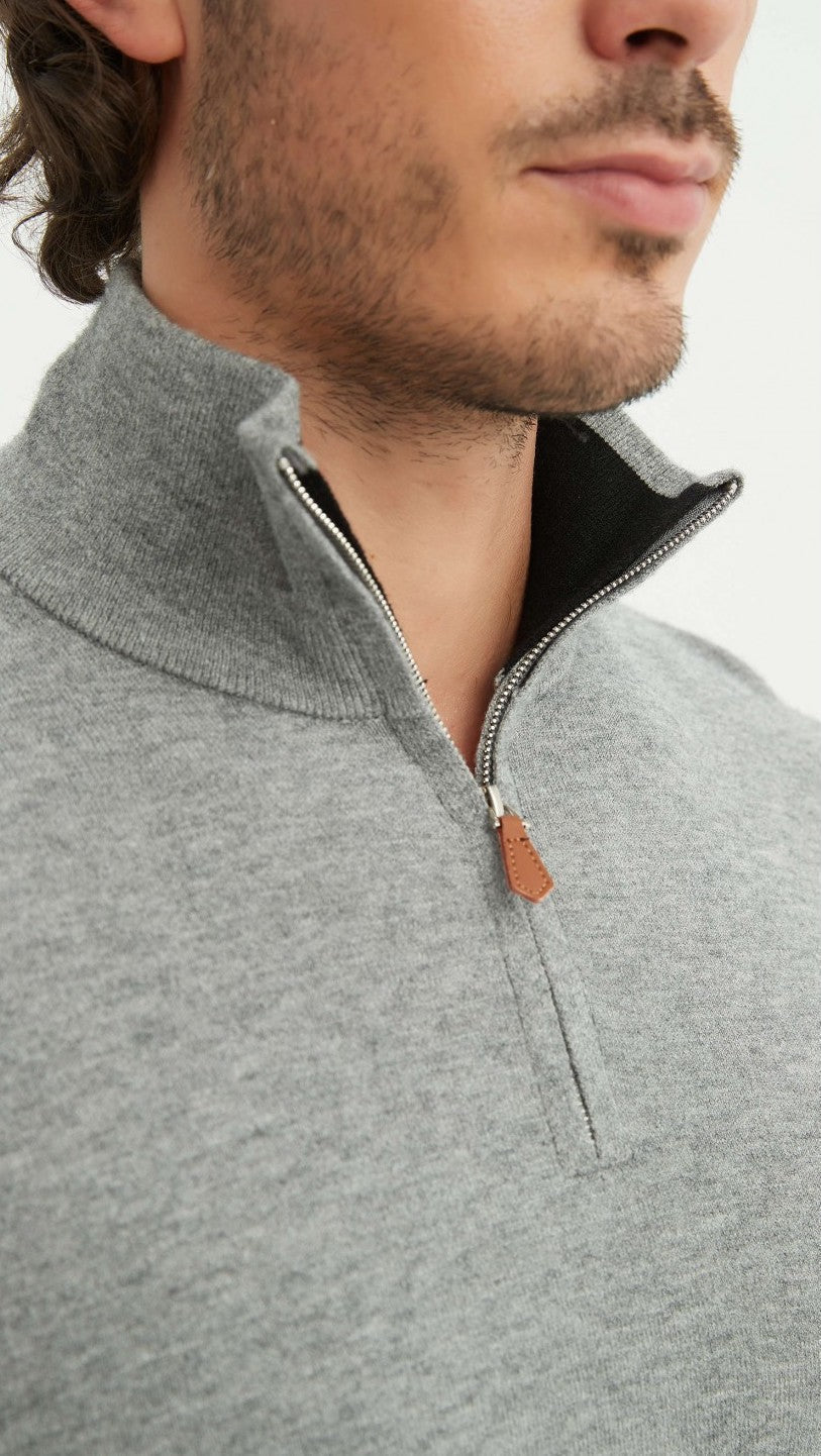 Elliot | Grauer Pullover mit halbem Reißverschluss