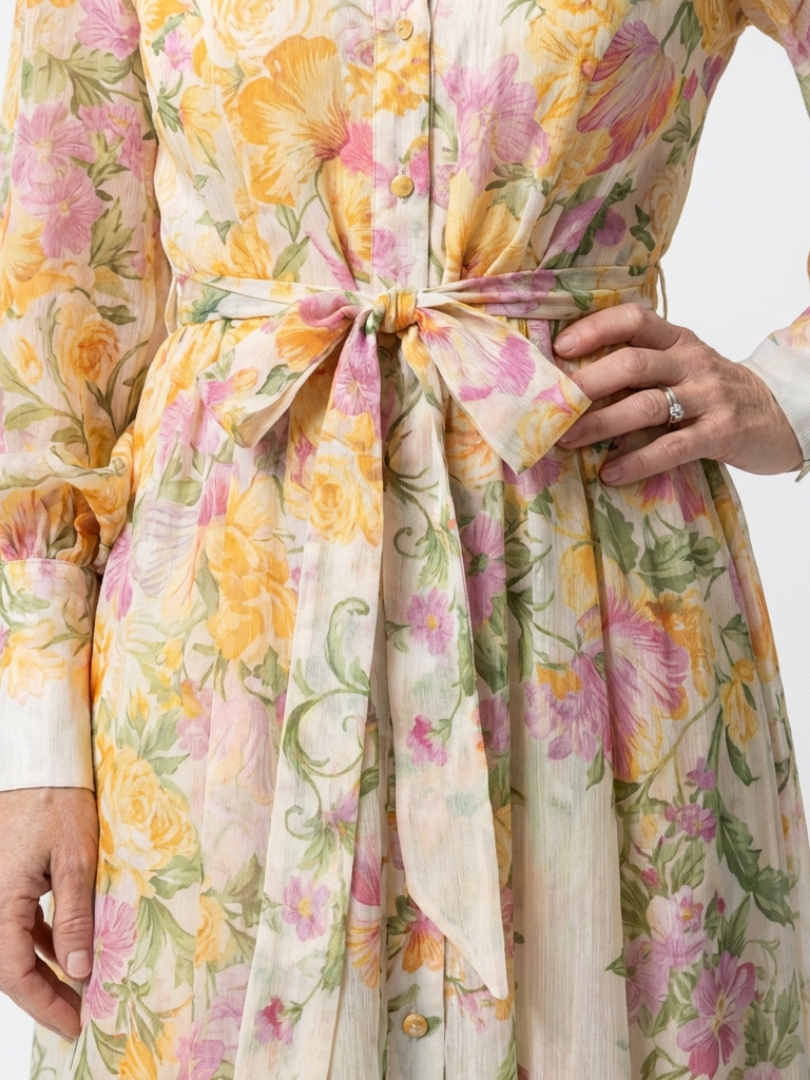 Cressida | Floral Transparente Langarm Maxi-Kleid